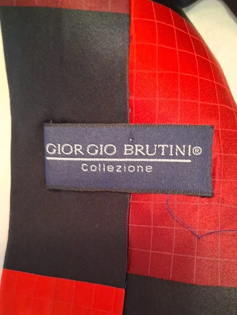 Giorgio Brutini Red and Black Windowpane Geometric Tie. 100% Silk